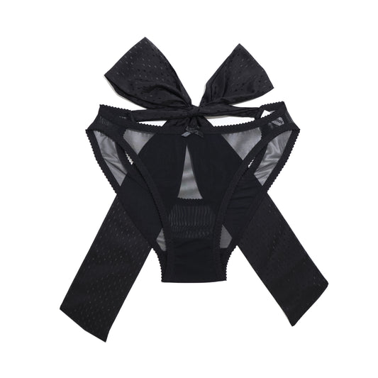Mindy Bow Knickers Black Mesh and Silk
