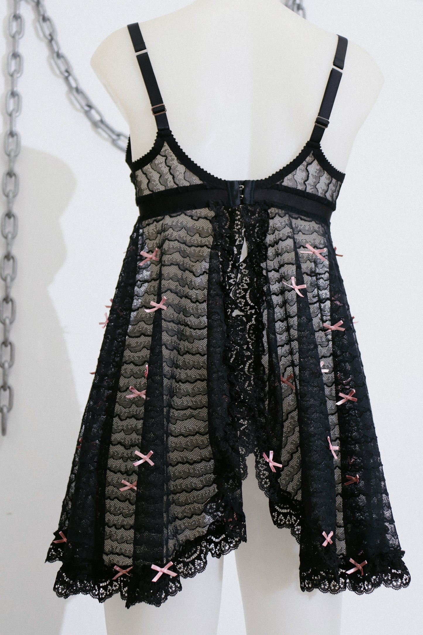 Pepper Babydoll Black Lace and Pink Bows