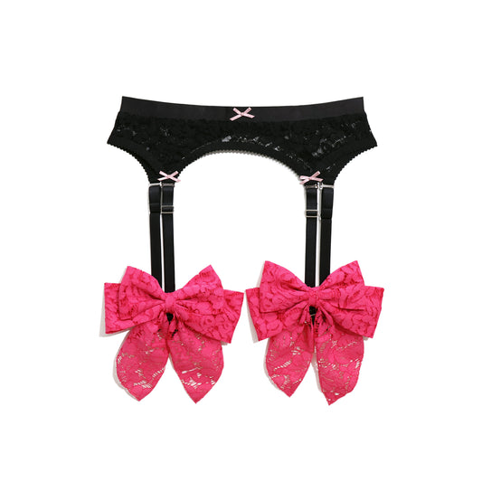 Bonnie Garter Belt Hot Pink Lace Bows