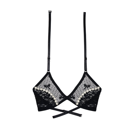 Daphnis Bralette Mystery Black Lace with Daisy Trim