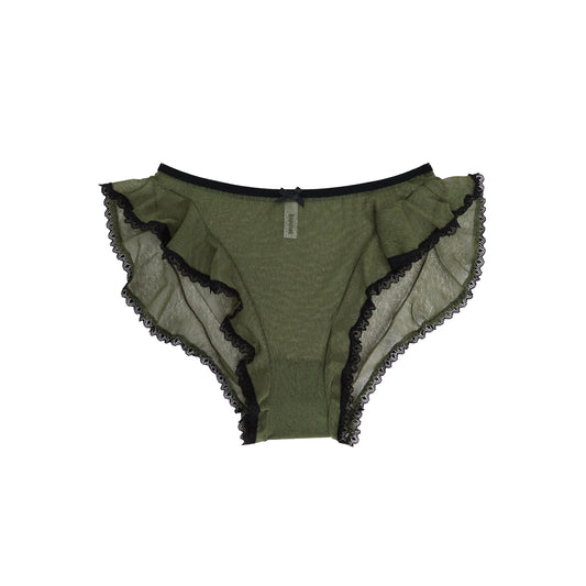 Delphine Knickers Green Mesh Black Lace