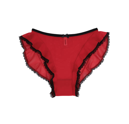 Delphine Knickers Red Mesh Black Lace