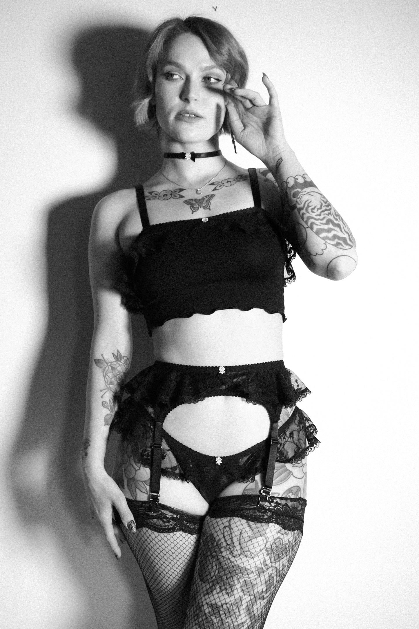 Abigail Garter Belt Black Wet Look Stretch