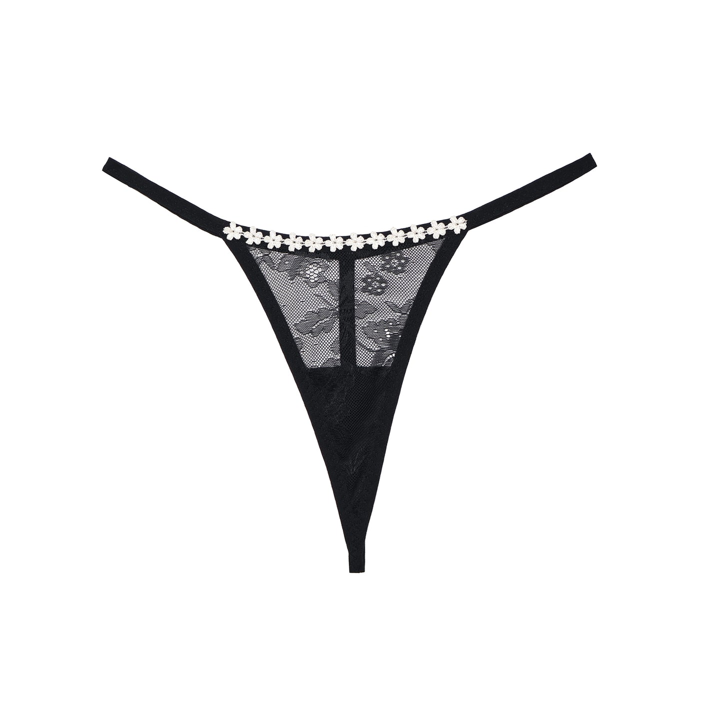 Laurie Thong Mystery Black Lace with Daisy Trim