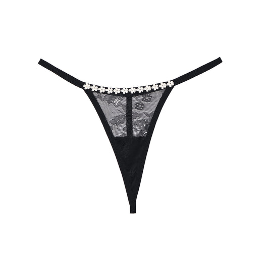 Laurie Thong Mystery Black Lace with Daisy Trim