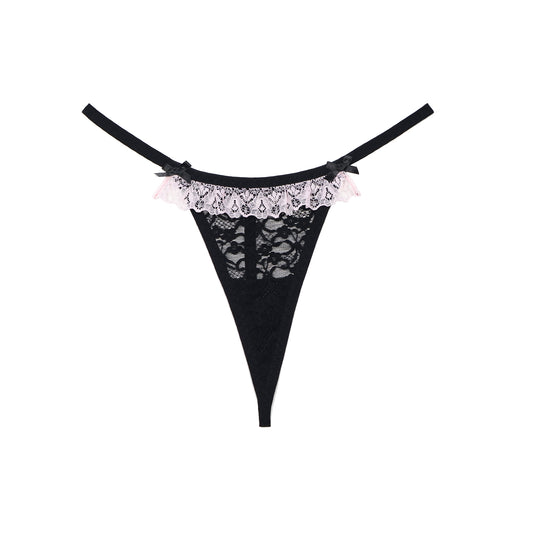 Laurie Thong Mystery Black Lace with Lace Frill