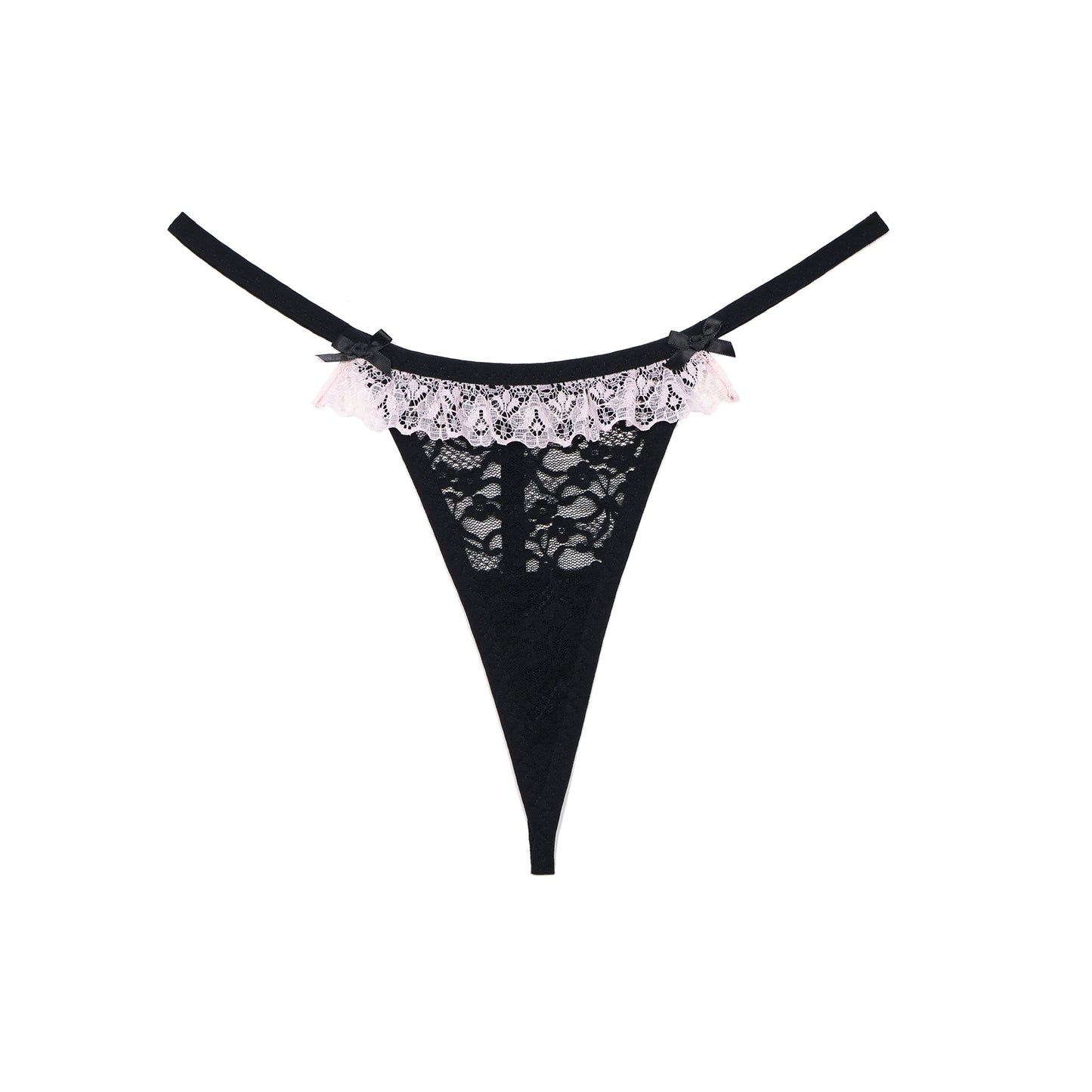 Laurie Thong Mystery Black Lace with Lace Frill