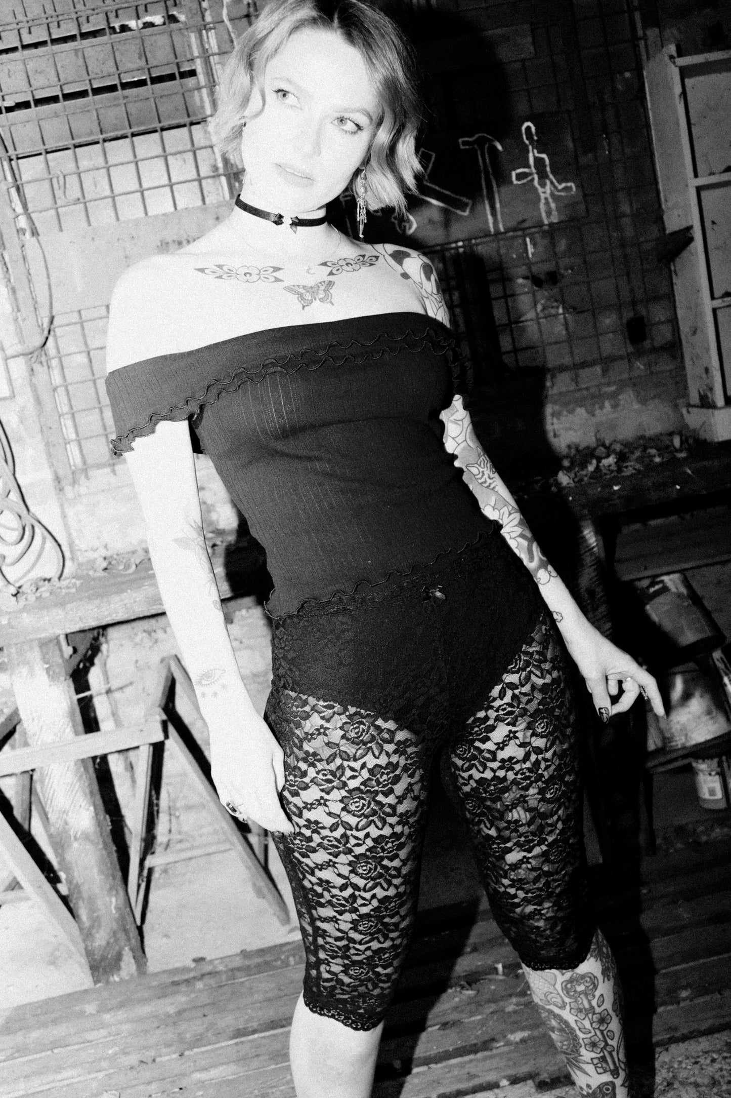 Lois Top Black Cotton Pointelle