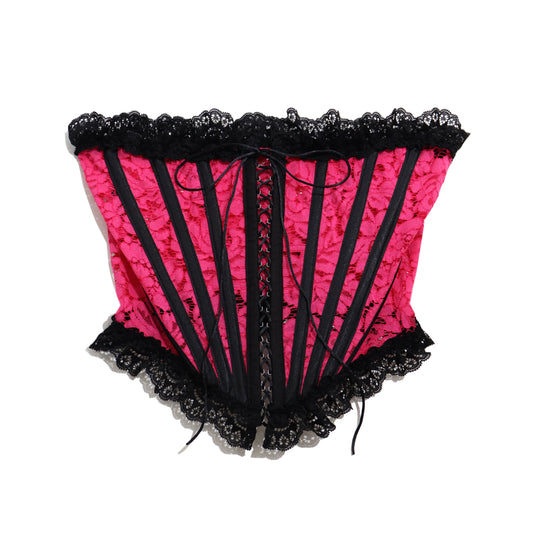 Luella Corset Pink Lace and Black Trim
