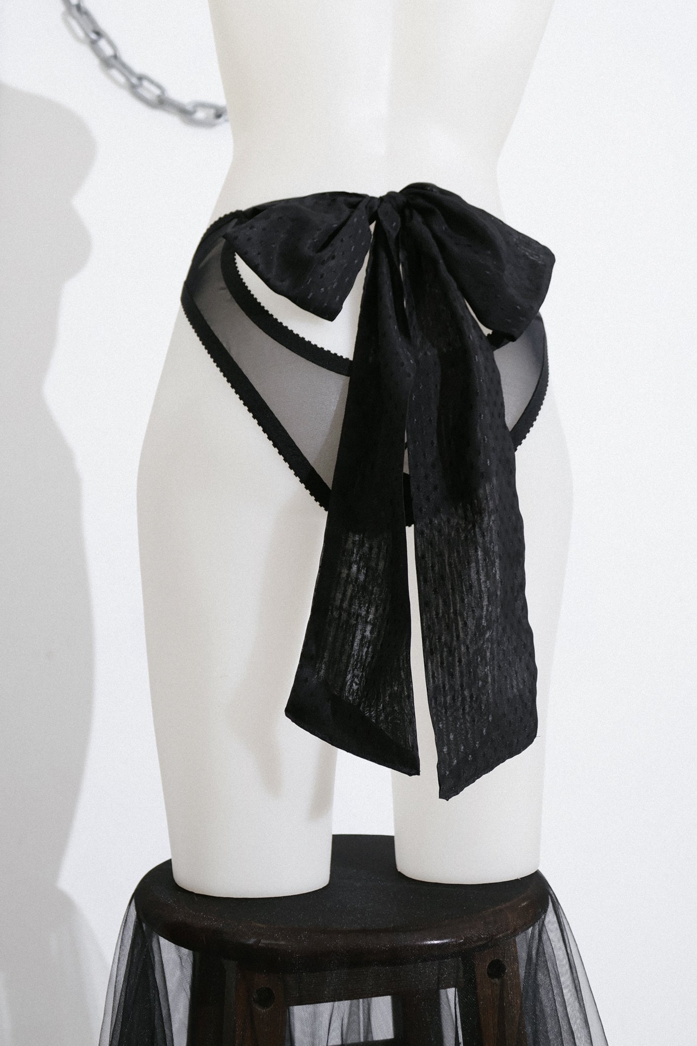 Mindy Bow Knickers Black Mesh and Silk