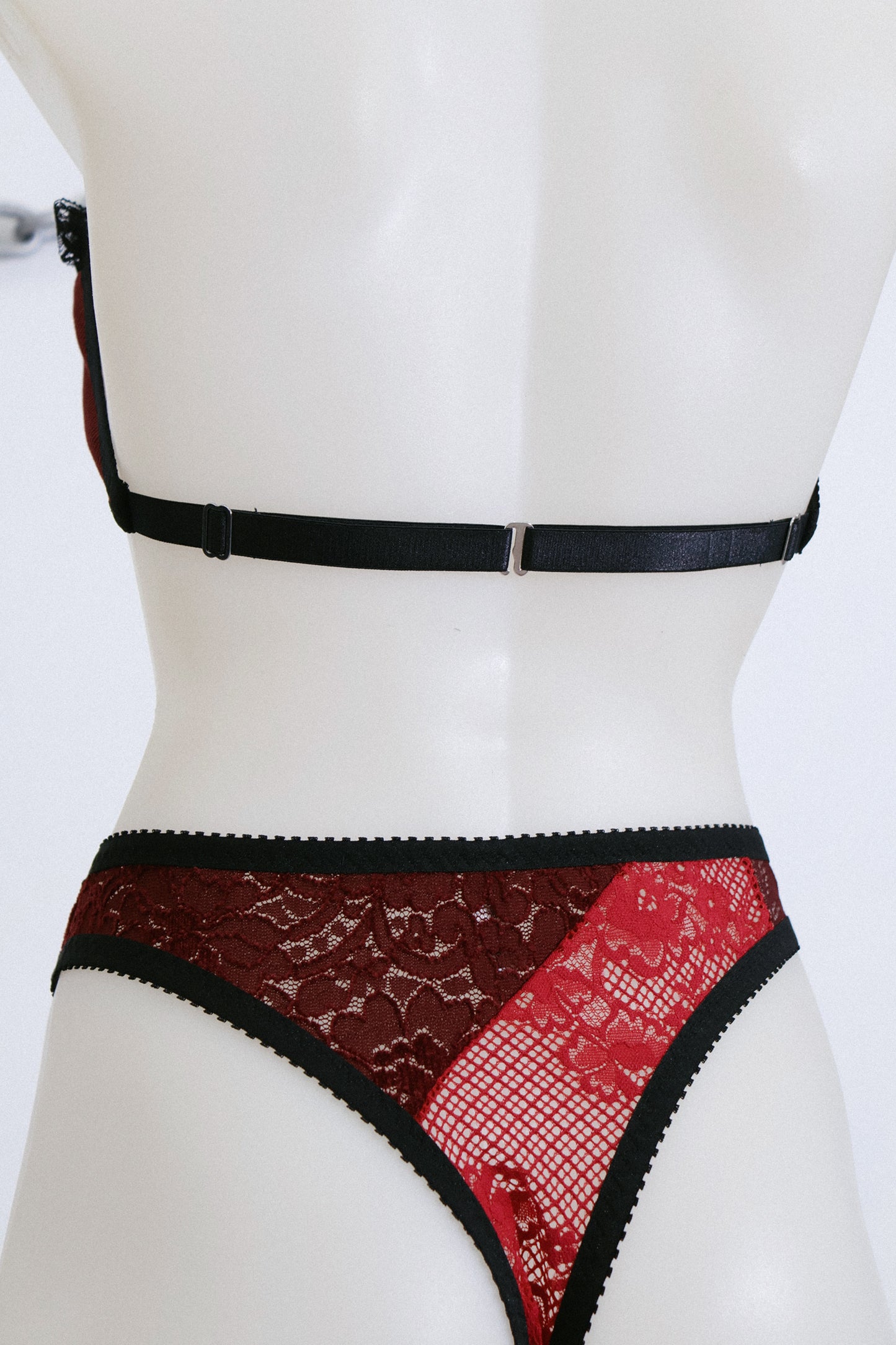 Sabrina Thong Red and Purple Lace Patchwork