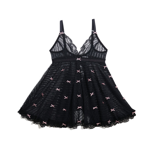Pepper Babydoll Black Lace and Pink Bows