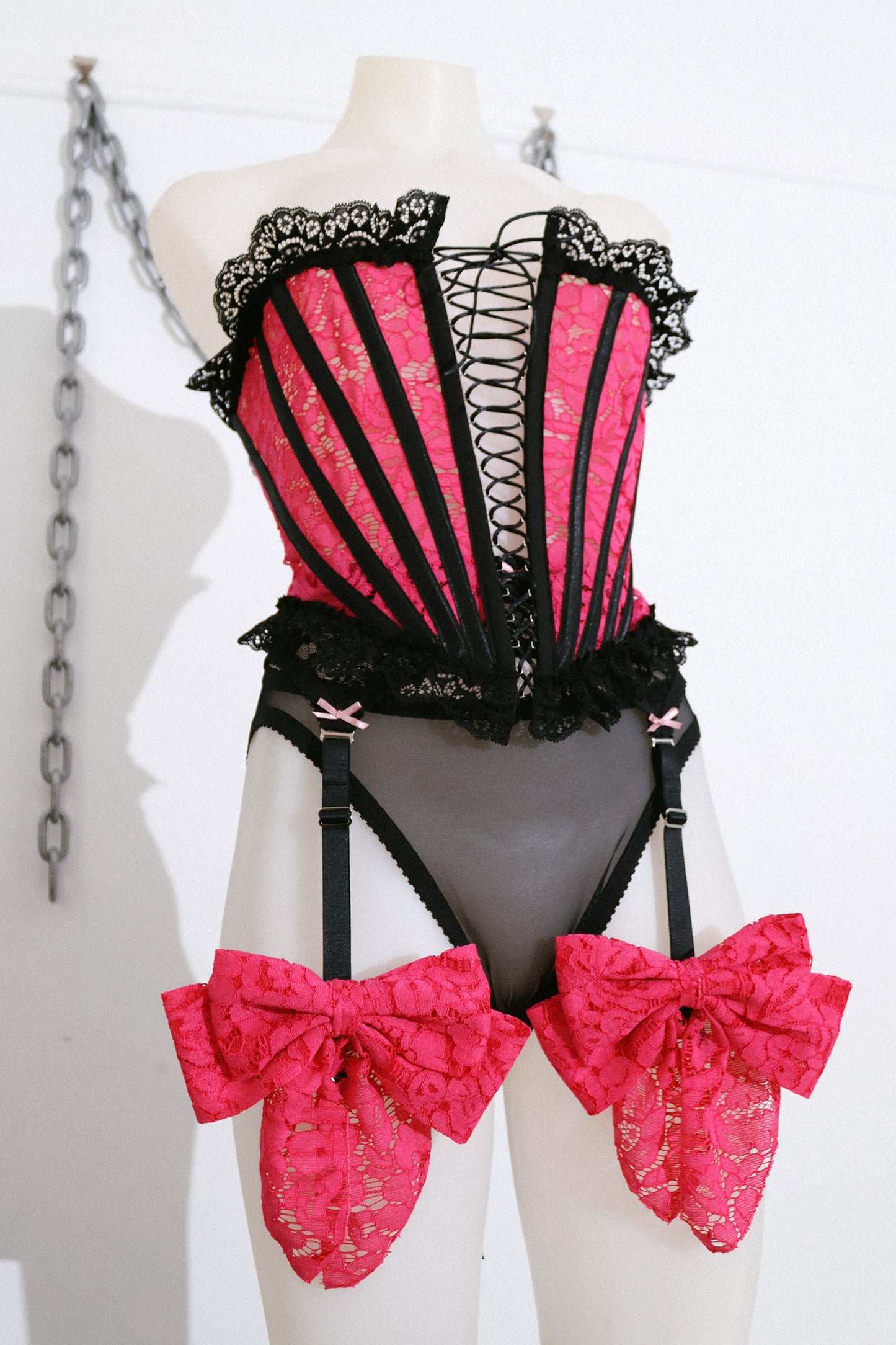 Bonnie Garter Belt Hot Pink Lace Bows
