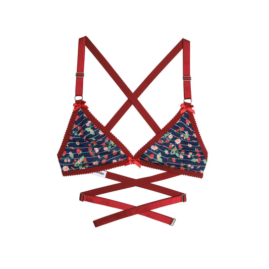 Rosemary Bralette Strawberry Cotton with Red Trim