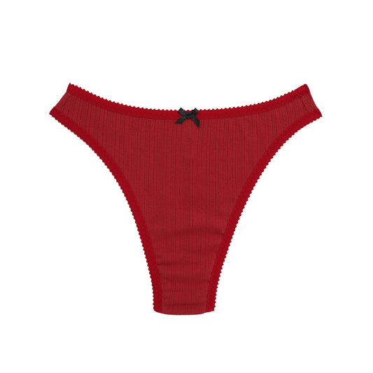 Sabrina Thong Red Pointelle Cotton