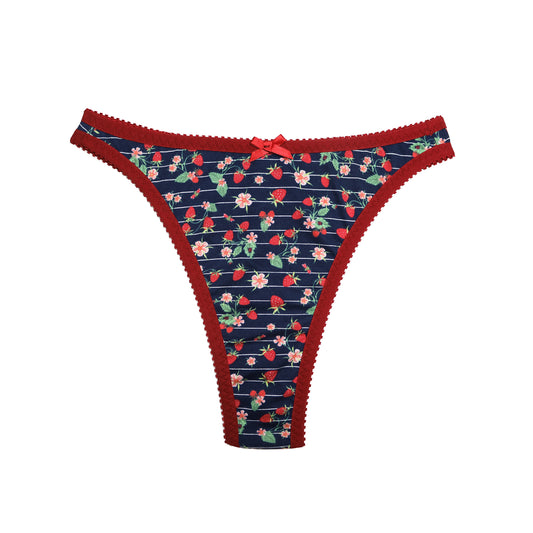Sabrina Thong Strawberry Cotton with Red Trim