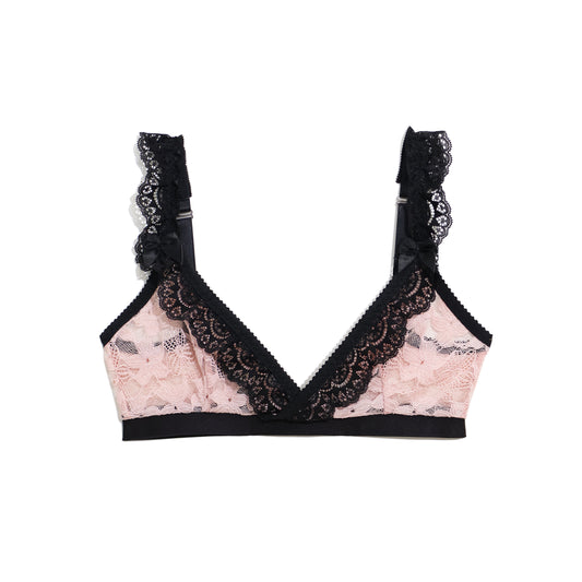Tessa Bralette Pink Lace and Black Trim