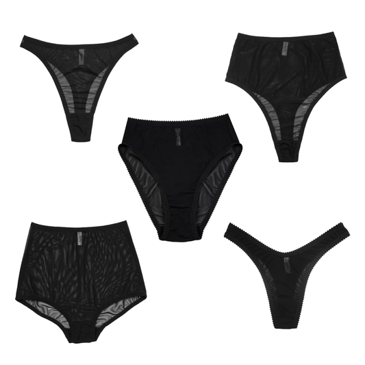 Mixed Knickers 5 Pack Black Mesh