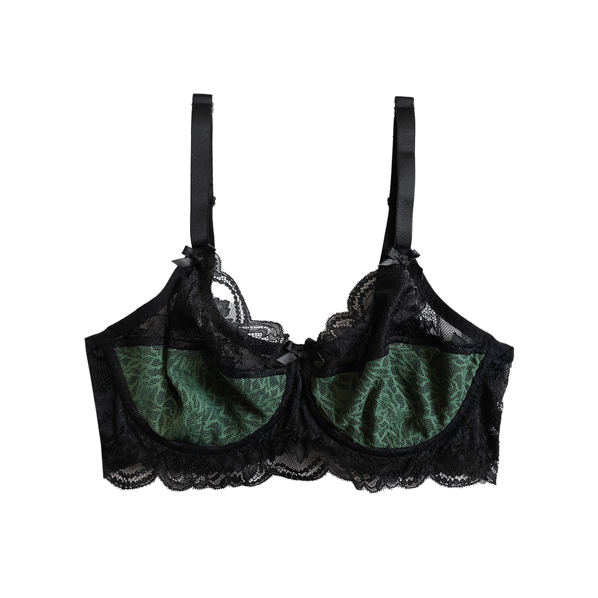 Green and black lace soft bra, Handmade lingerie hot