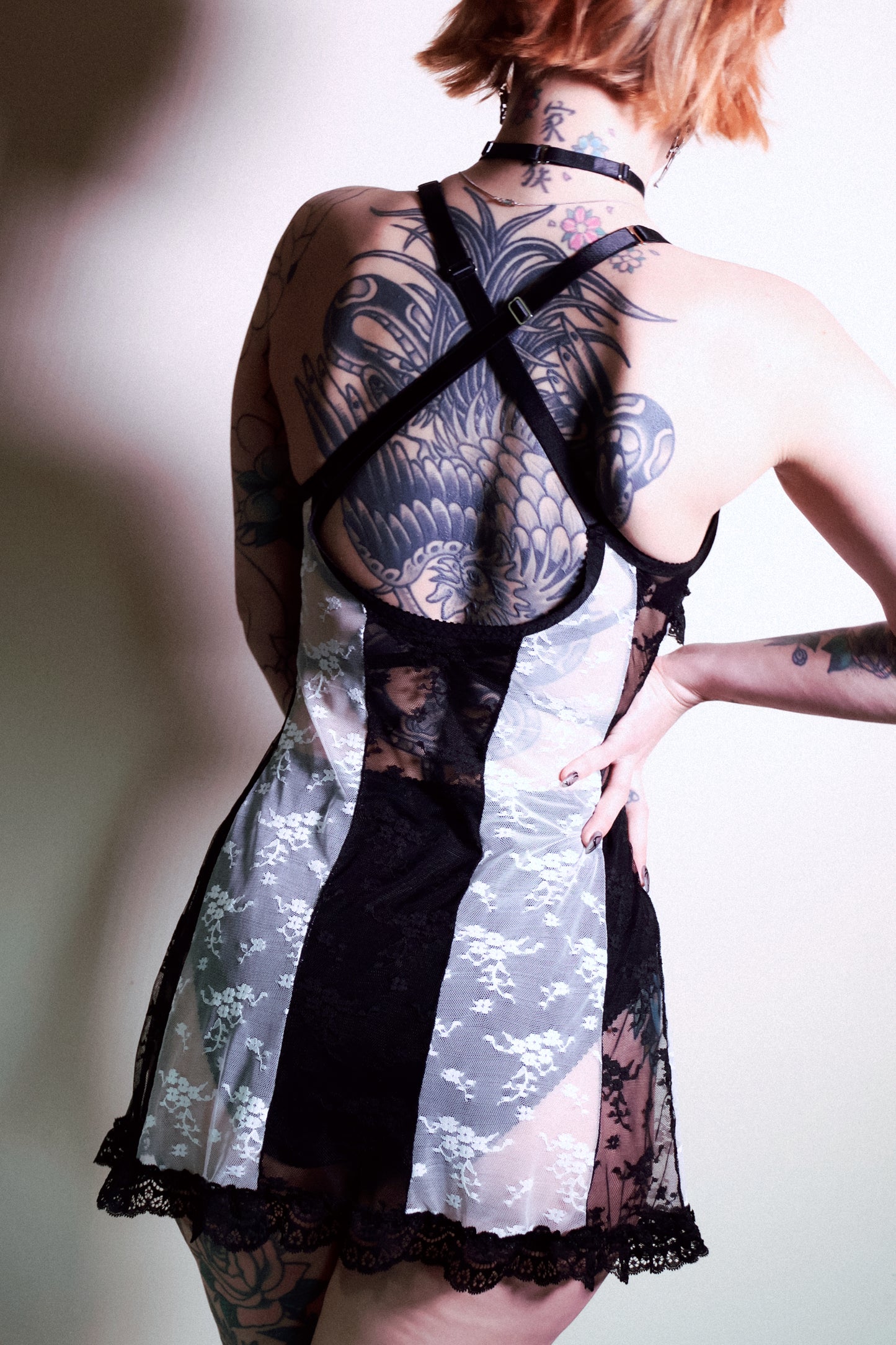 Astrid Nightie Black and White Clover Lace