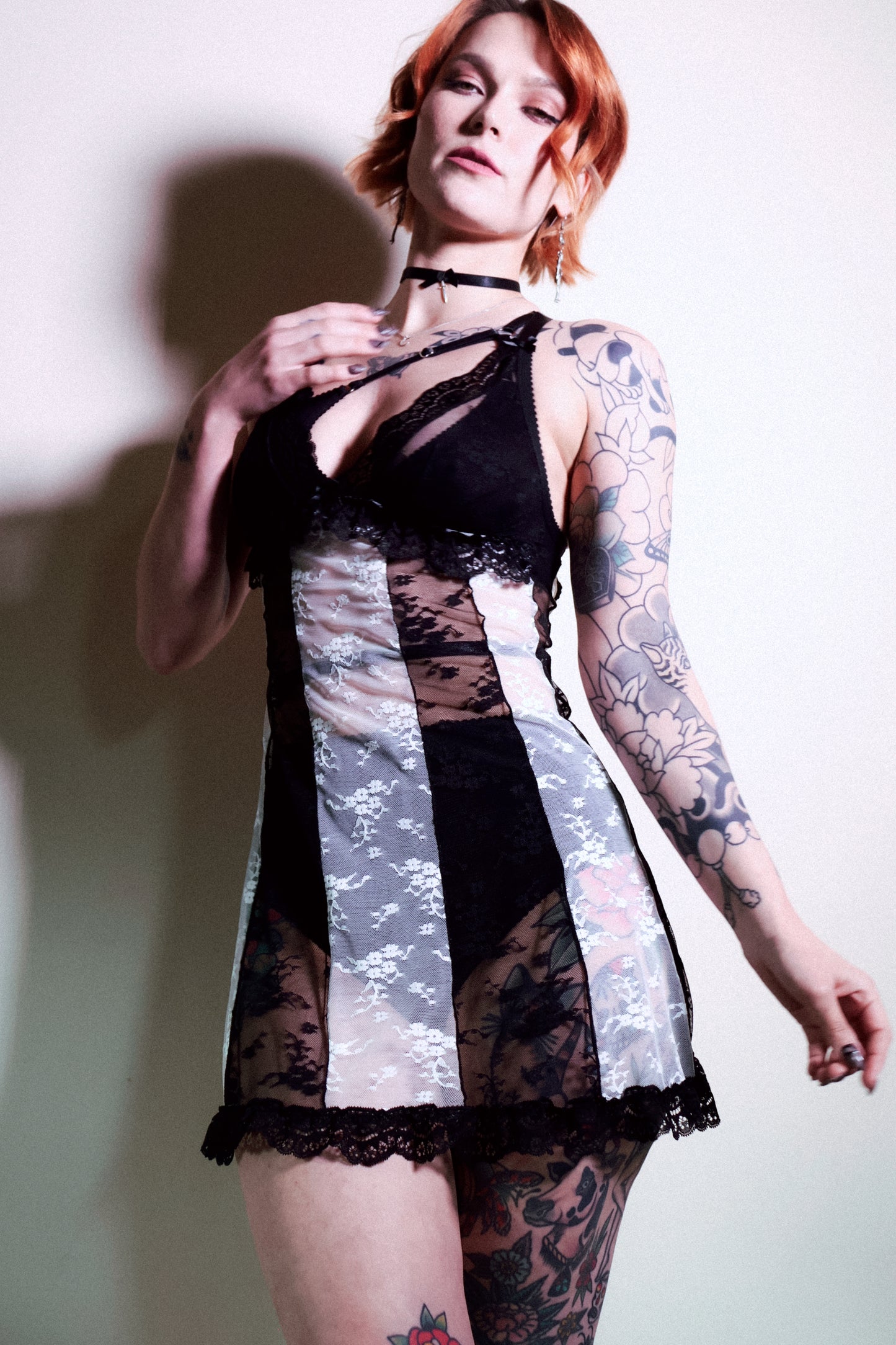 Astrid Nightie Black and White Clover Lace