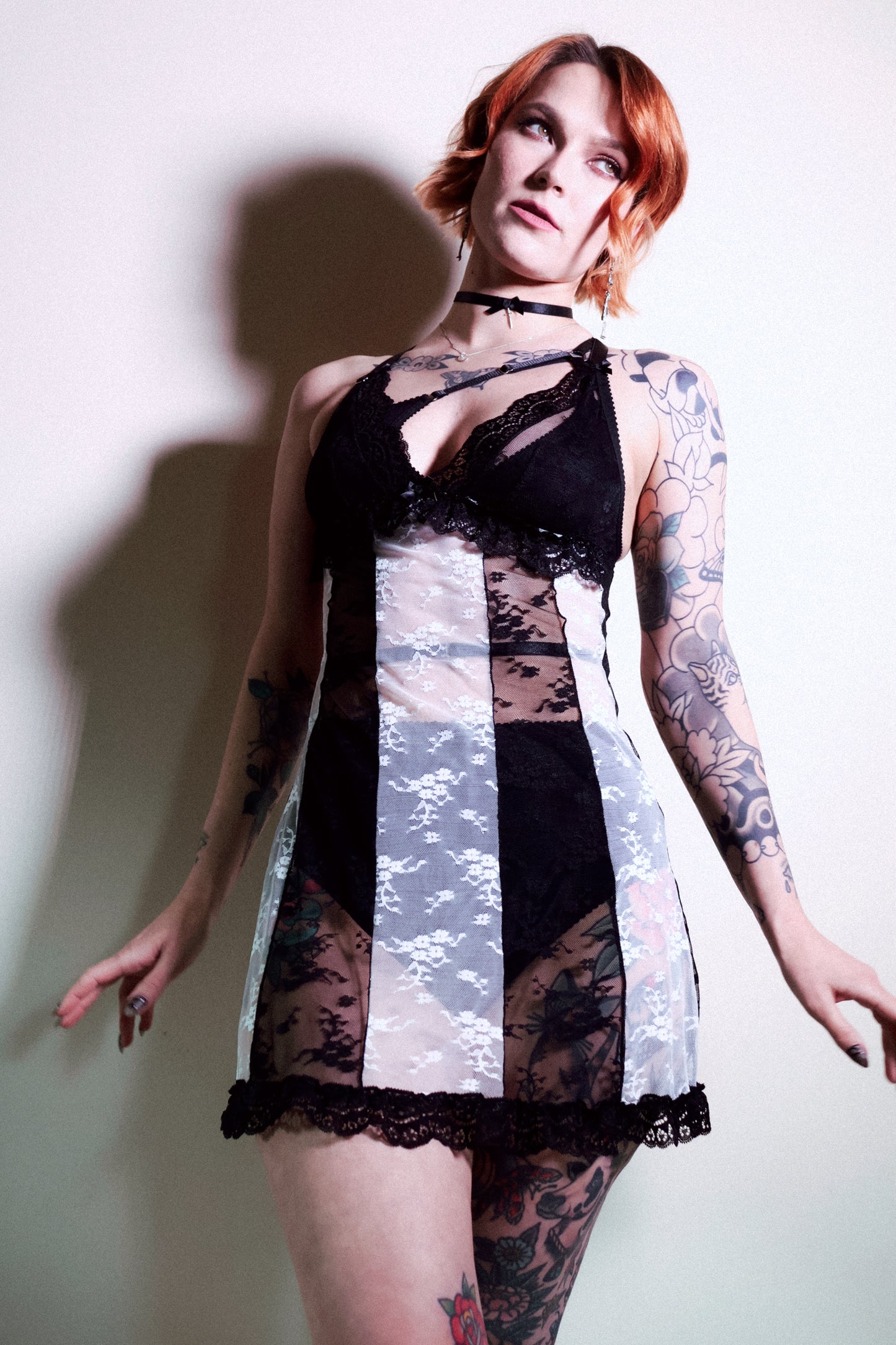 Astrid Nightie Black and White Clover Lace