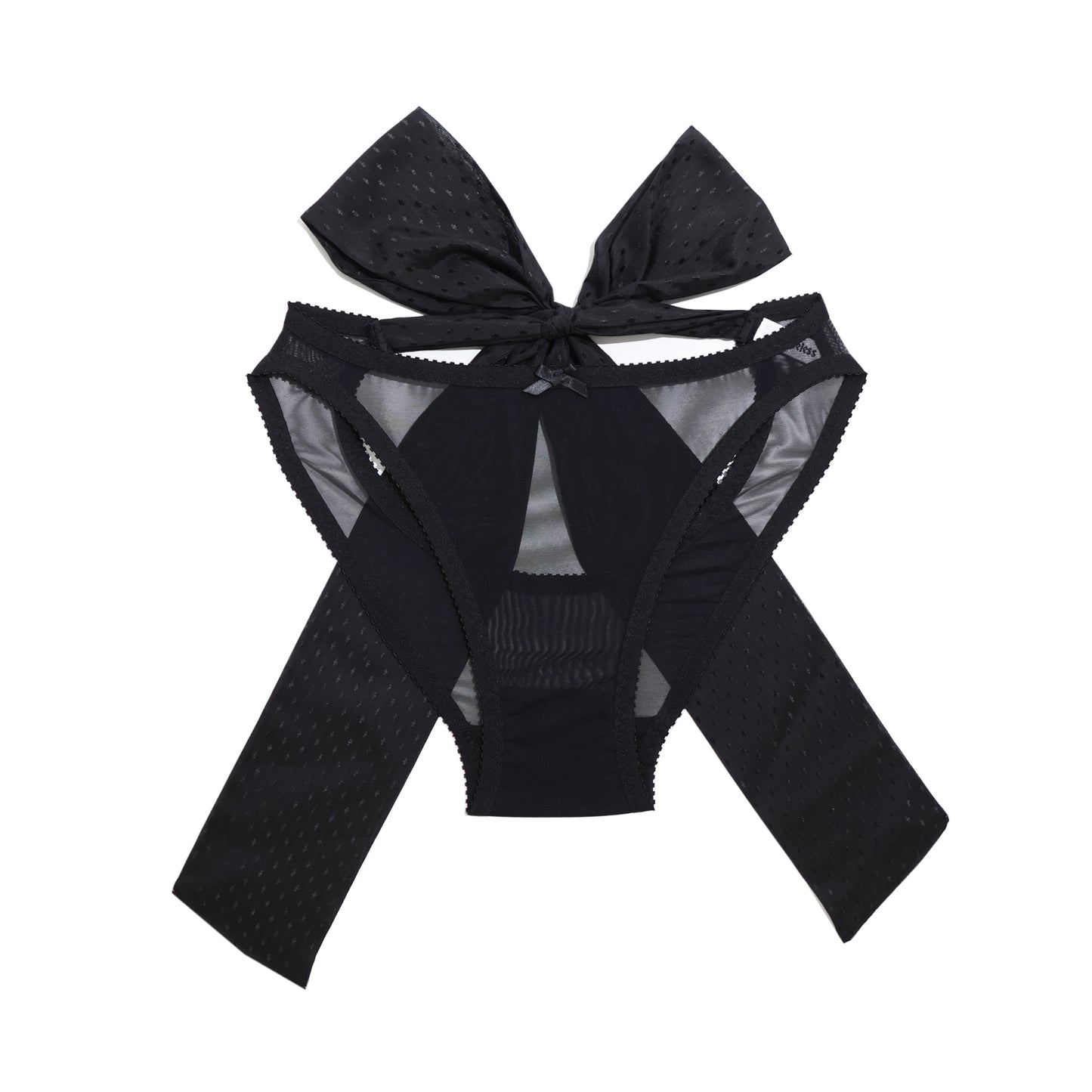 Mindy Bow Knickers Black Mesh and Silk