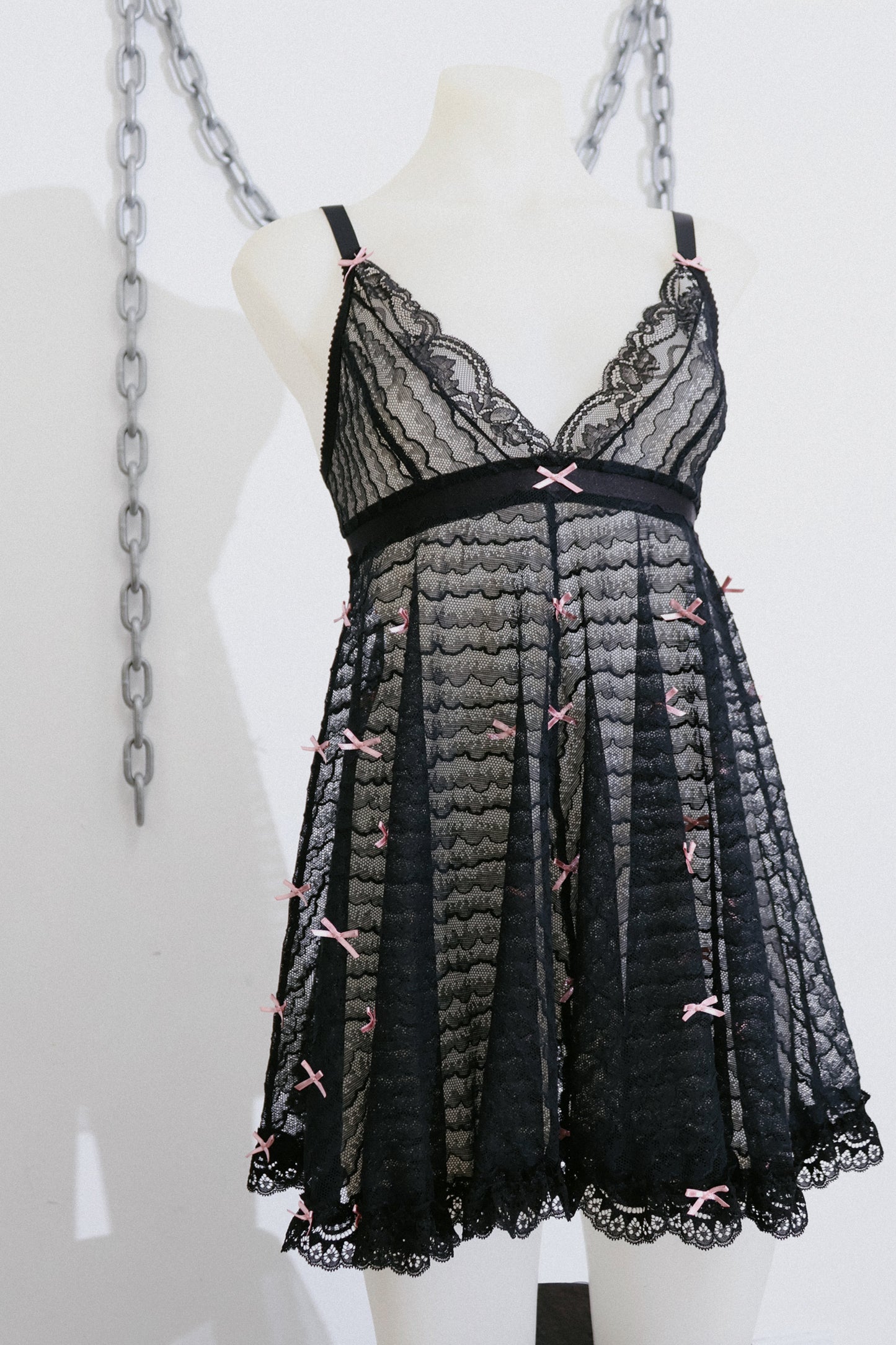 Pepper Babydoll Black Lace and Pink Bows