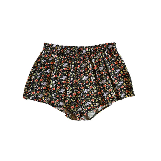 Colette Pyjama Shorts Black and Red Floral Cotton