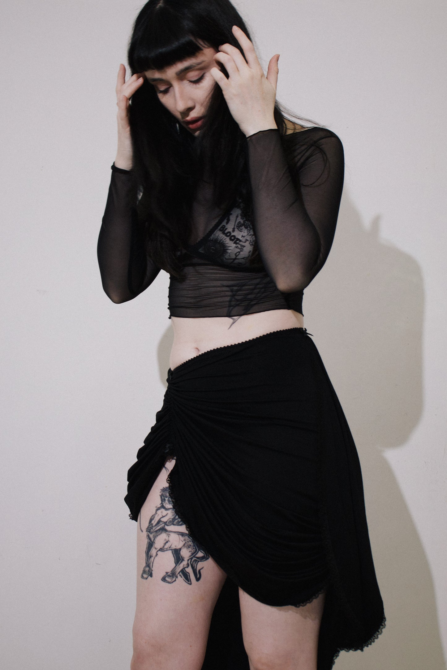 Vera Long Sleeve T Black Mesh