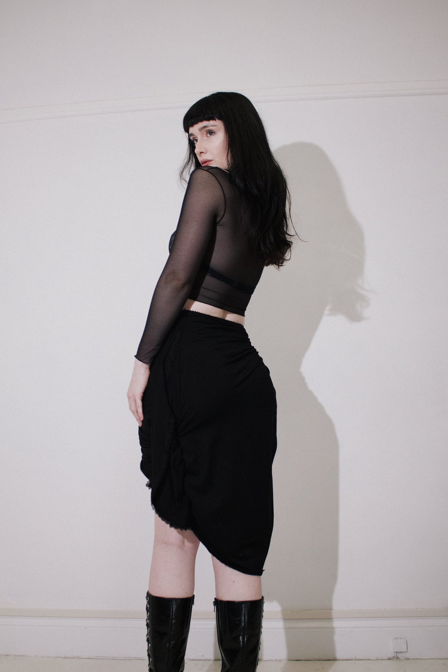 Vera Long Sleeve T Black Mesh
