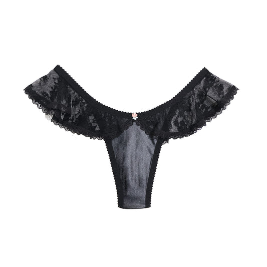 Debbie Thong Black Wet Look Stretch