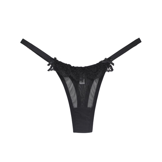 Etienne Thong Black Mesh with Lace Frill