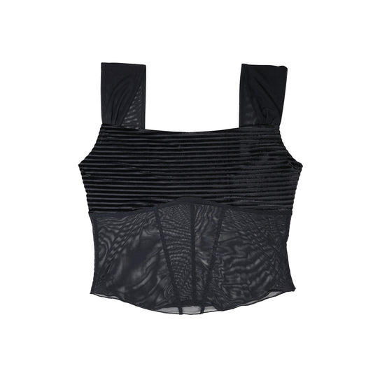 Felicity Top Velvet Stripe and Black Mesh