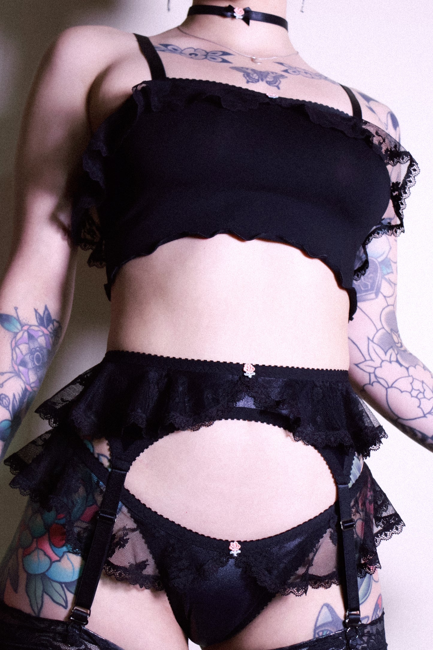 Abigail Garter Belt Black Wet Look Stretch