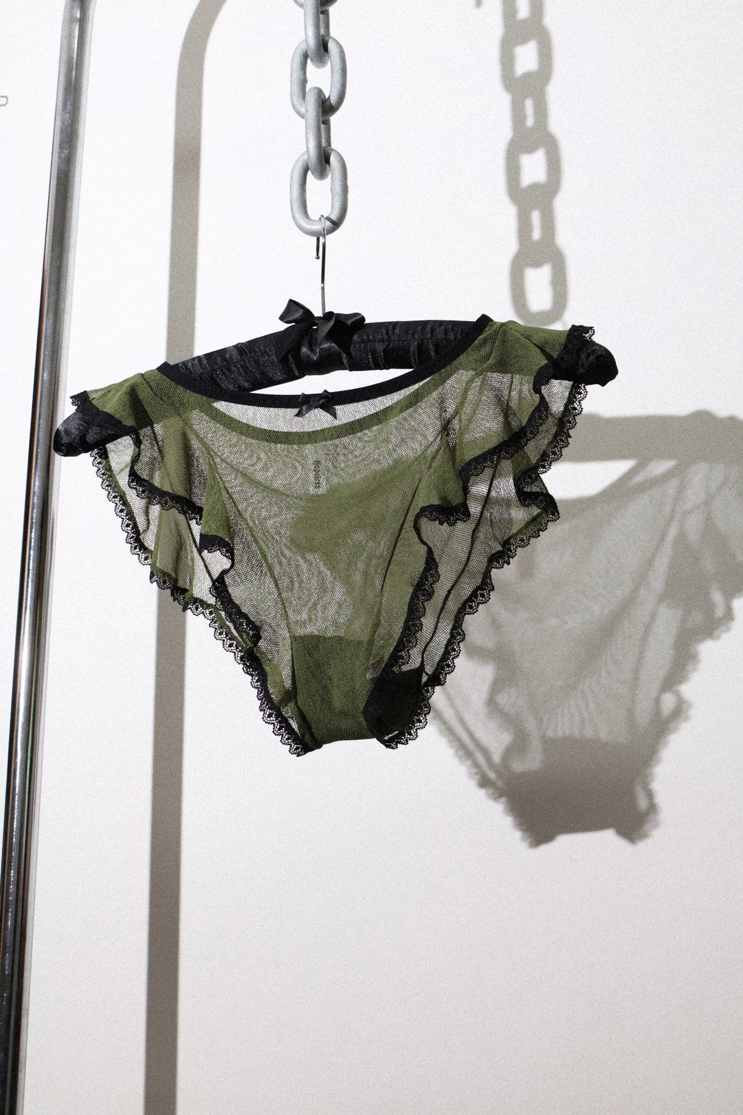 Mary Celeste Cami Green Mesh Black Lace