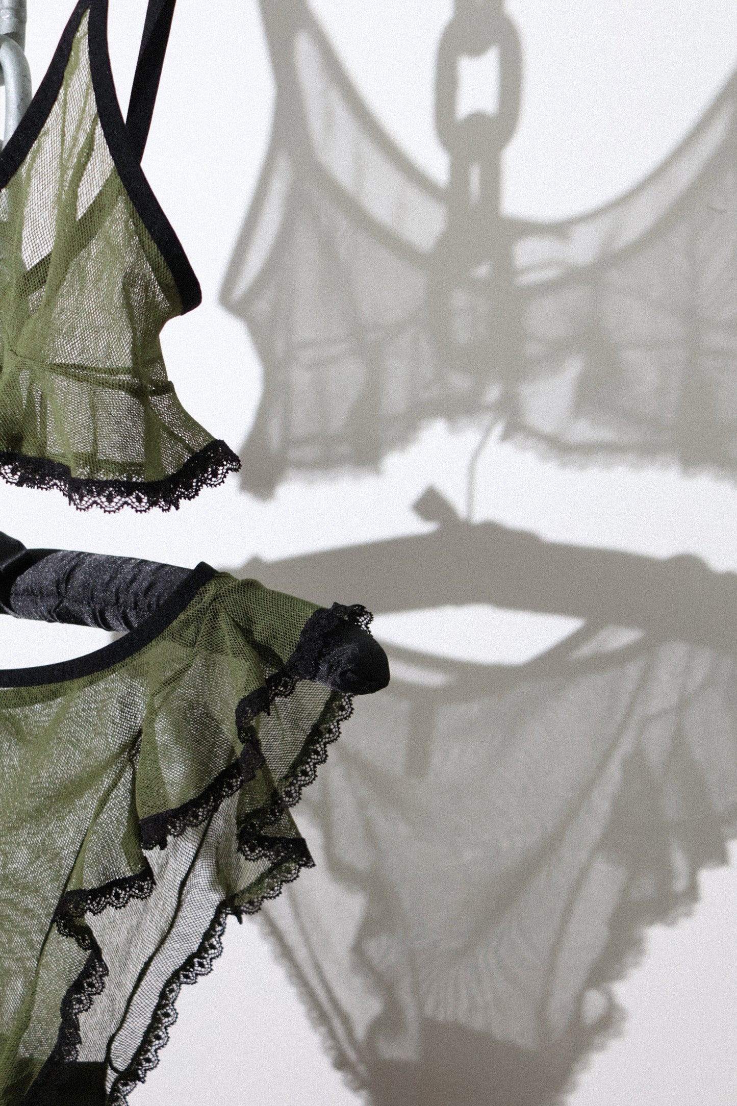 Mary Celeste Cami Green Mesh Black Lace