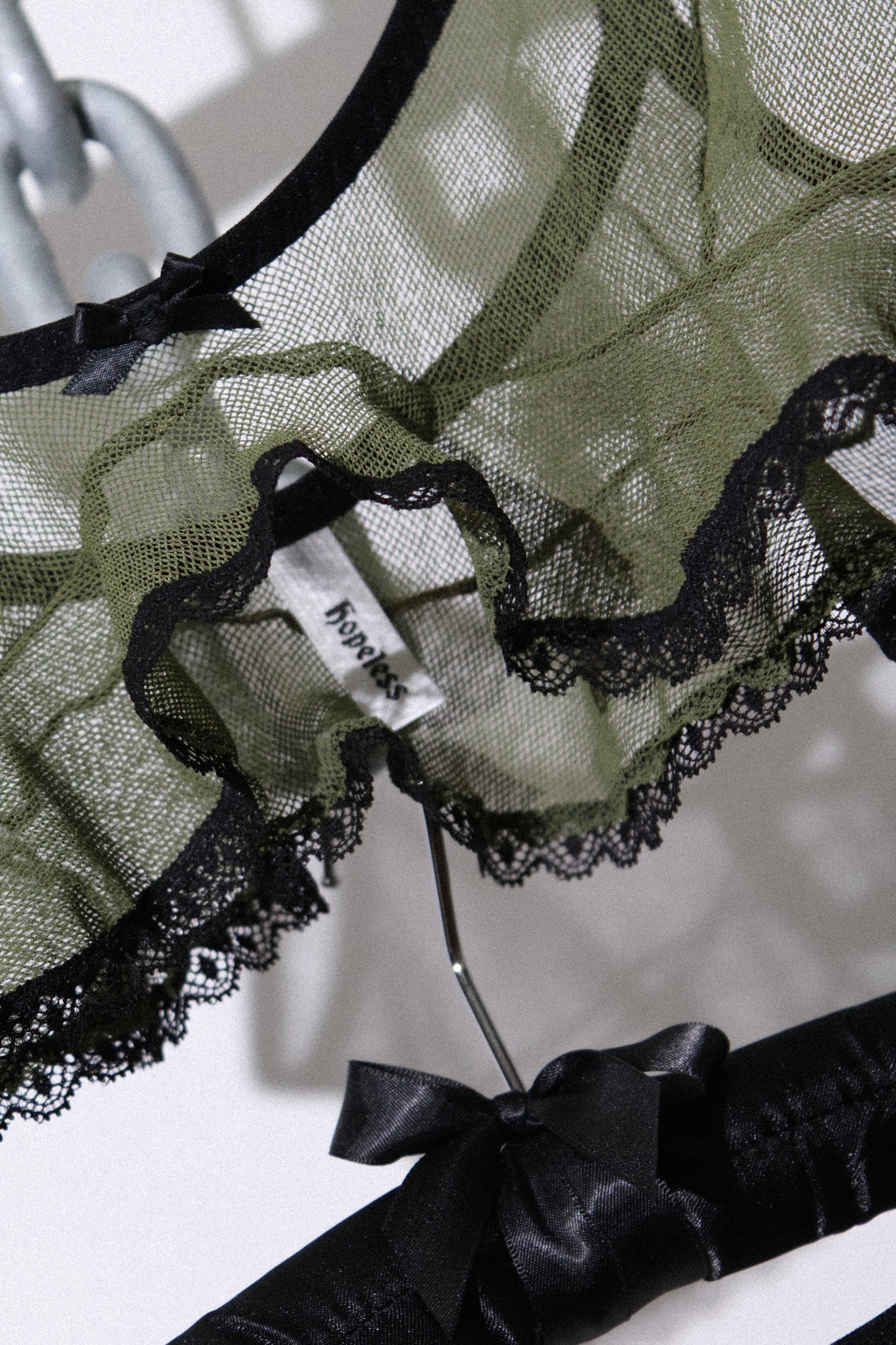 Mary Celeste Cami Green Mesh Black Lace