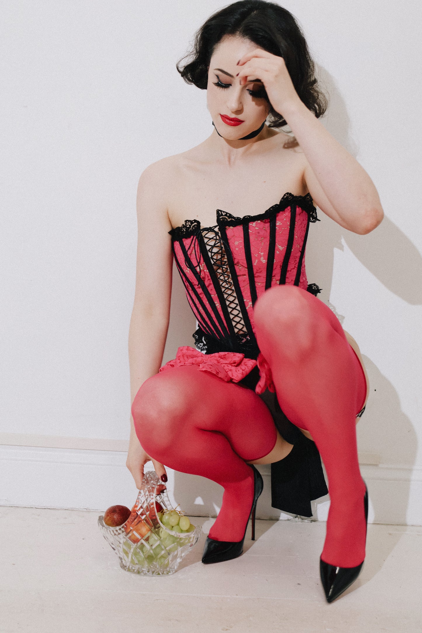 Luella Corset Pink Lace and Black Trim