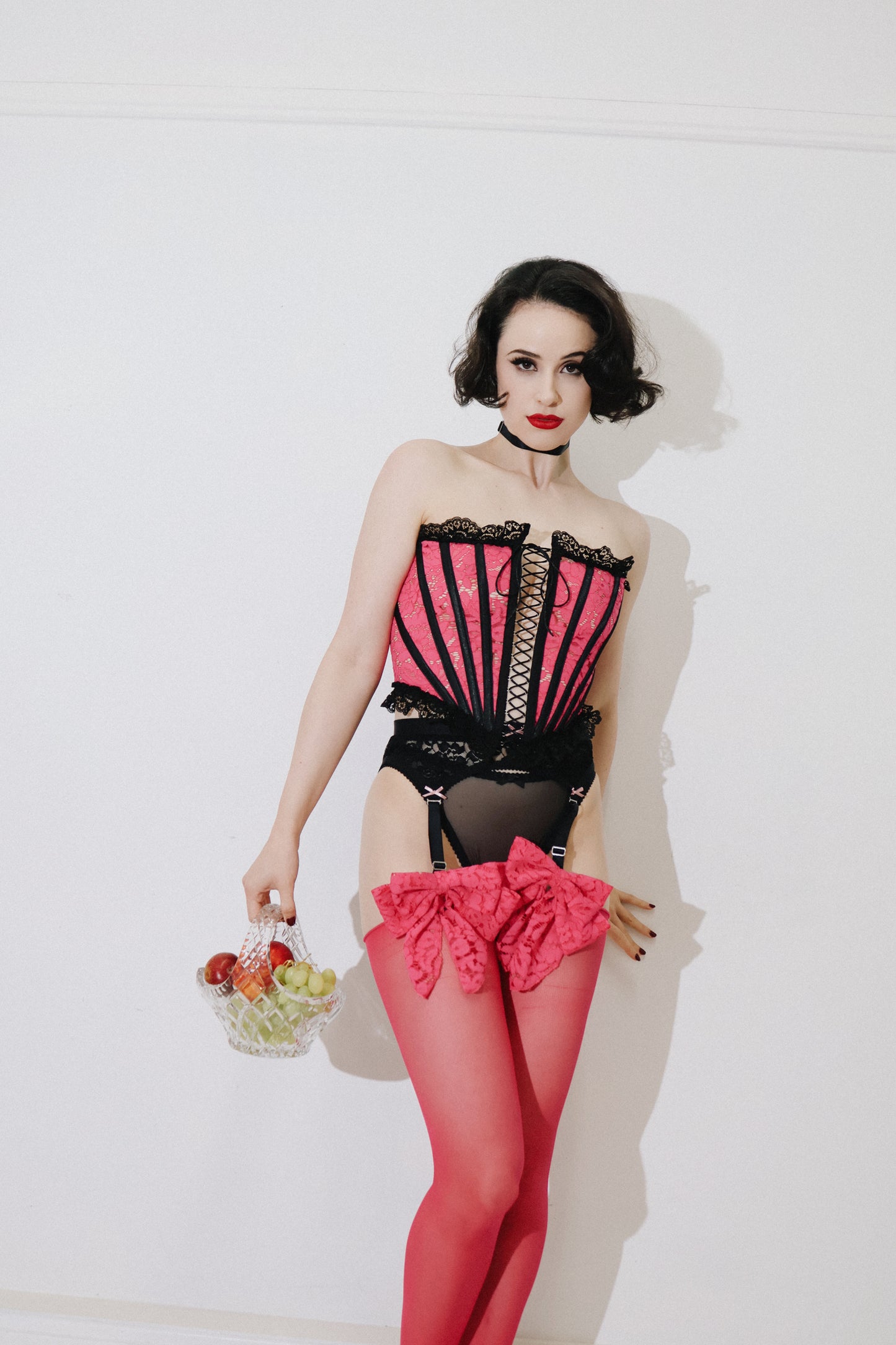 Bonnie Garter Belt Hot Pink Lace Bows