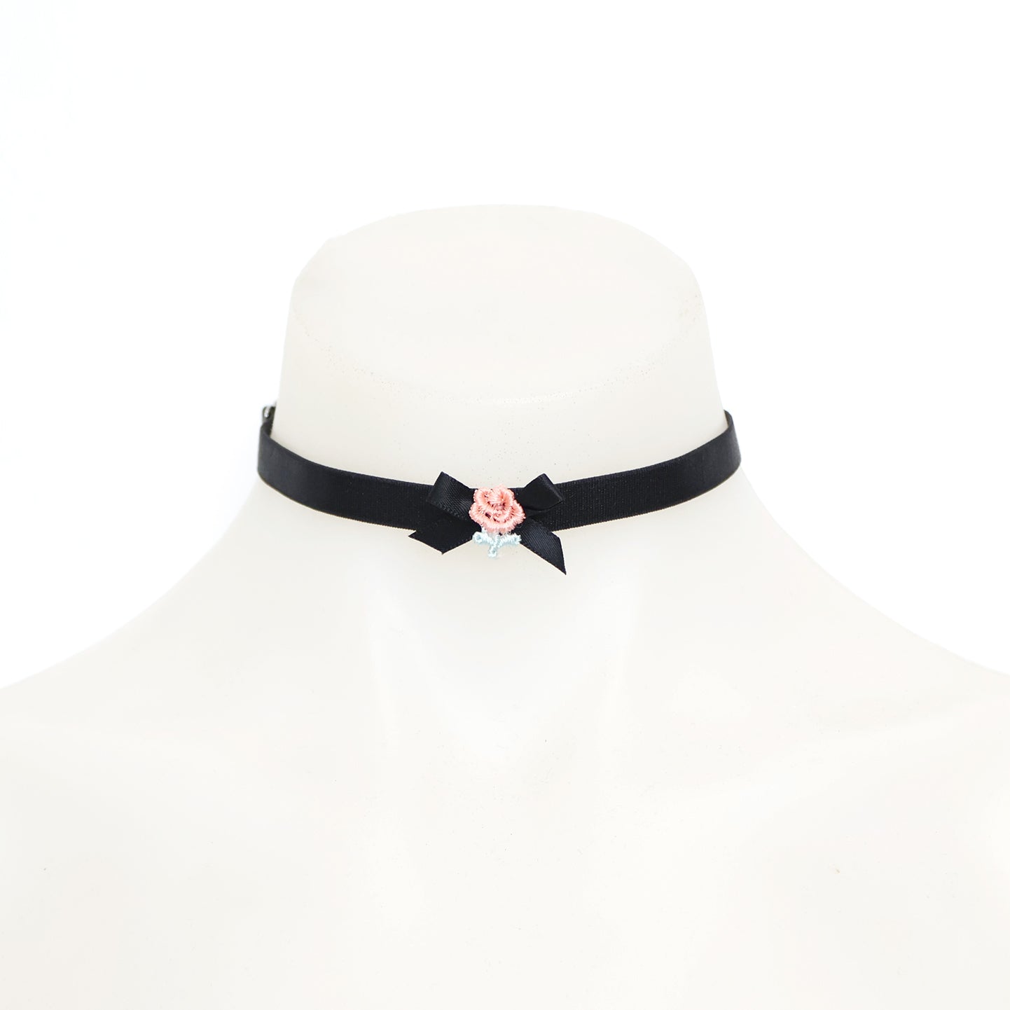 Lita Choker Black Bow with Peach Embroidered Rose