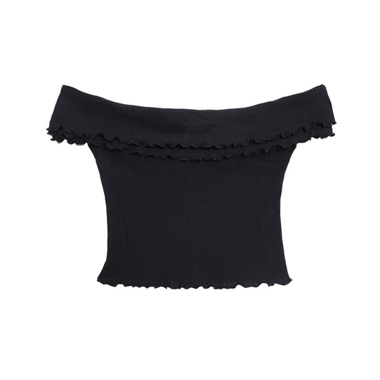 Lois Top Black Cotton Pointelle