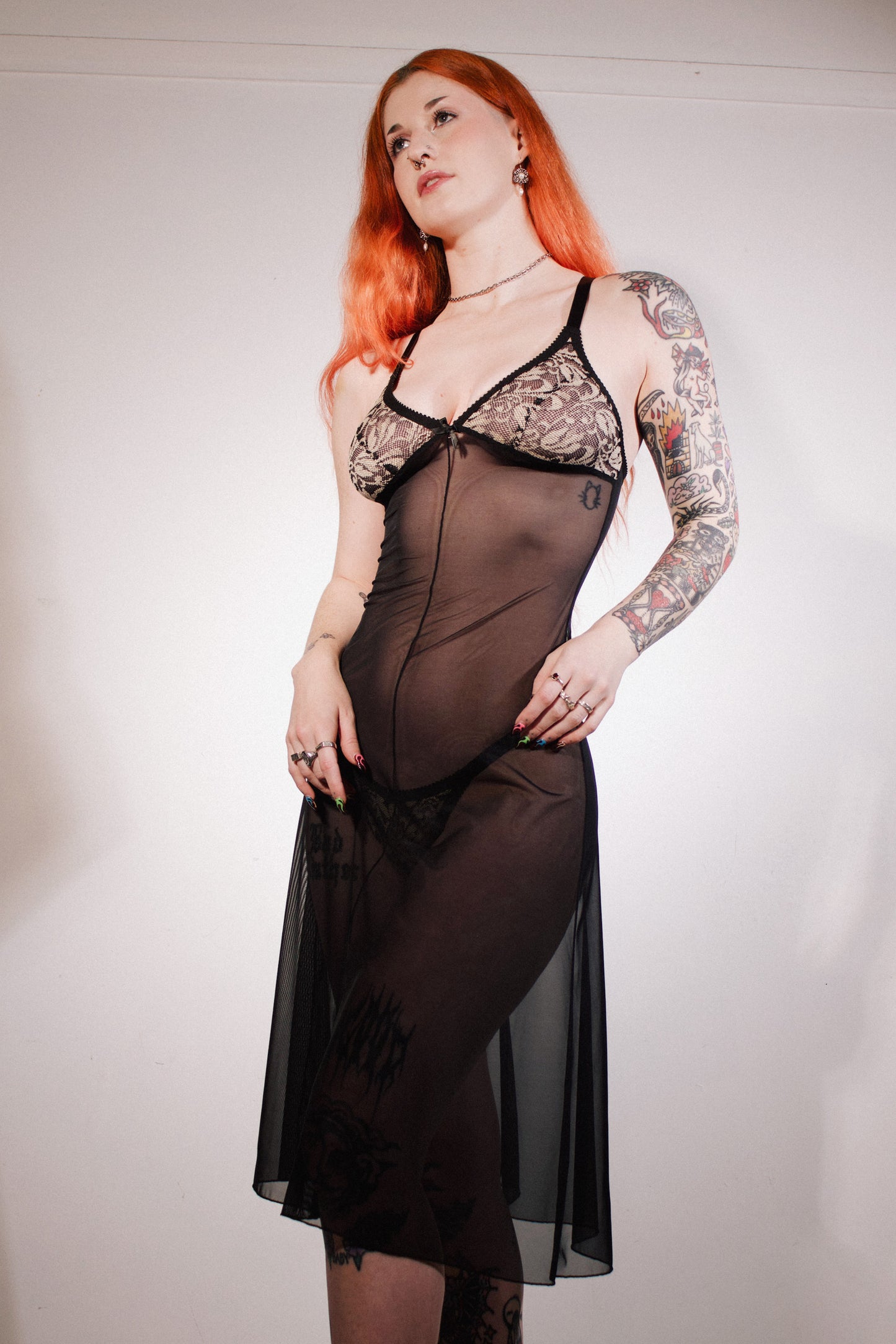 Lucille Nightie Cream Lace, Dagger and Black Mesh