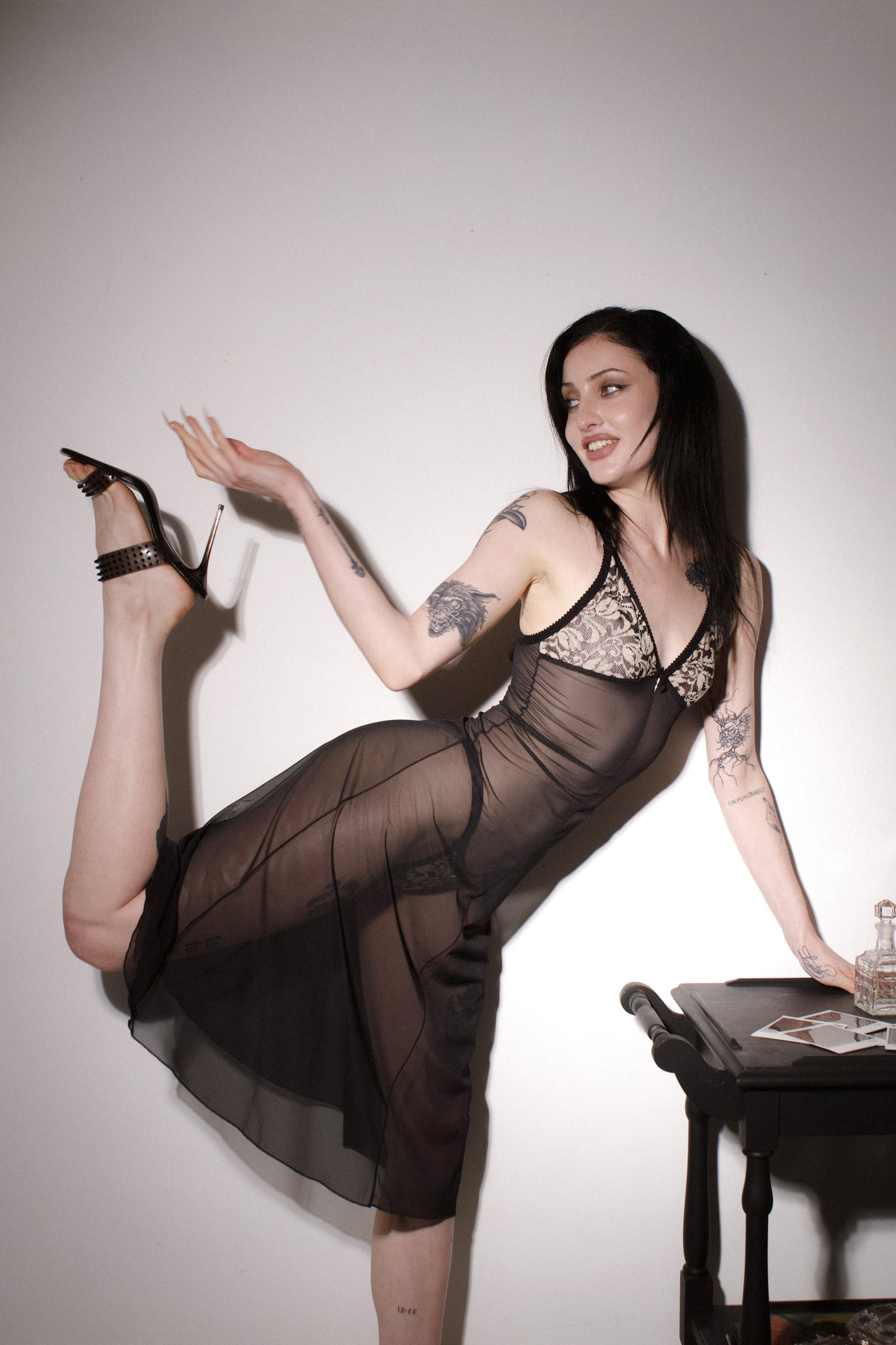 Lucille Nightie Cream Lace, Dagger and Black Mesh