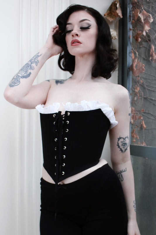 Luella Corset Black Canvas with Broderie Trim