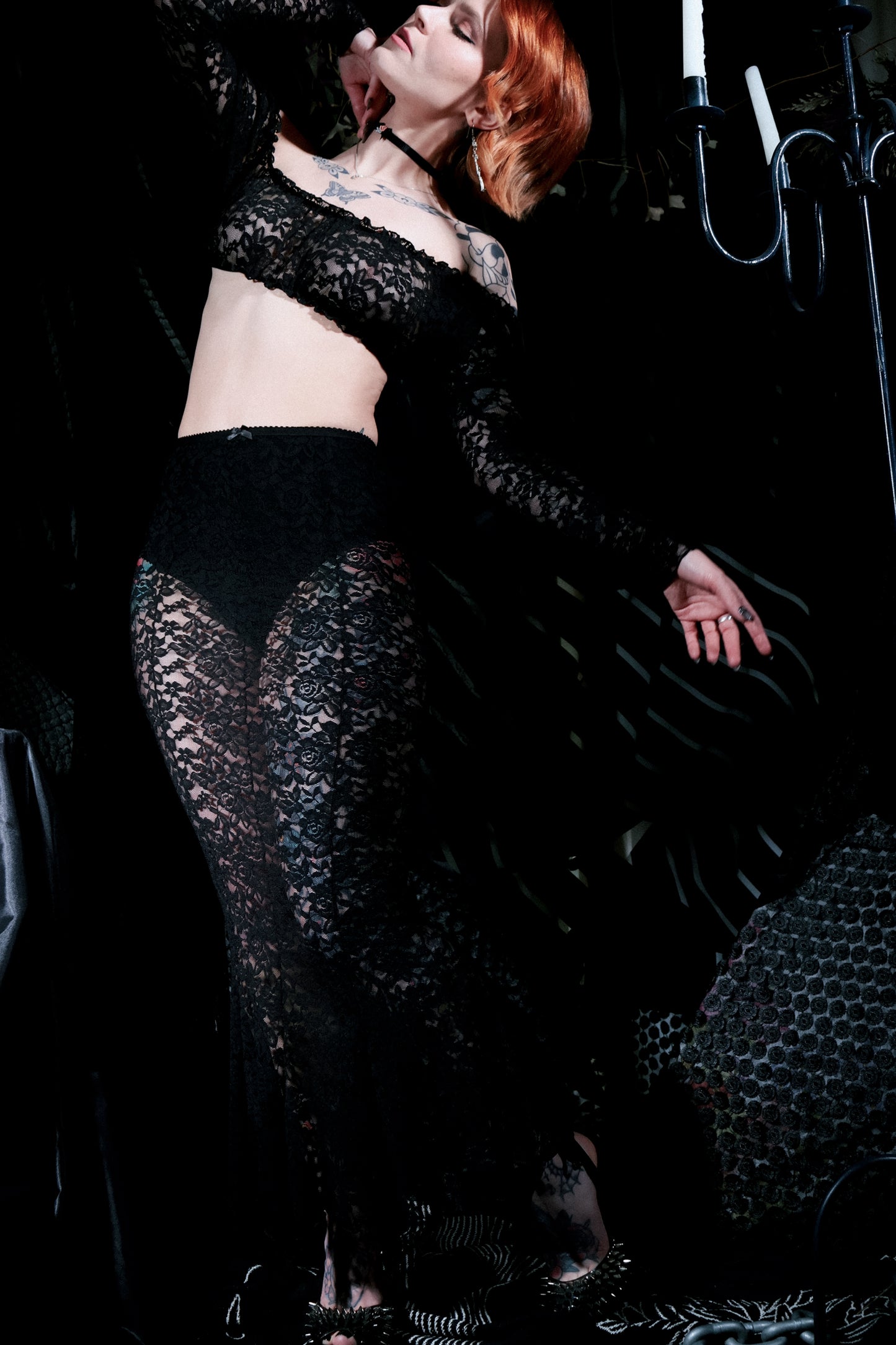 Morticia Skirt Black Resurrection Lace