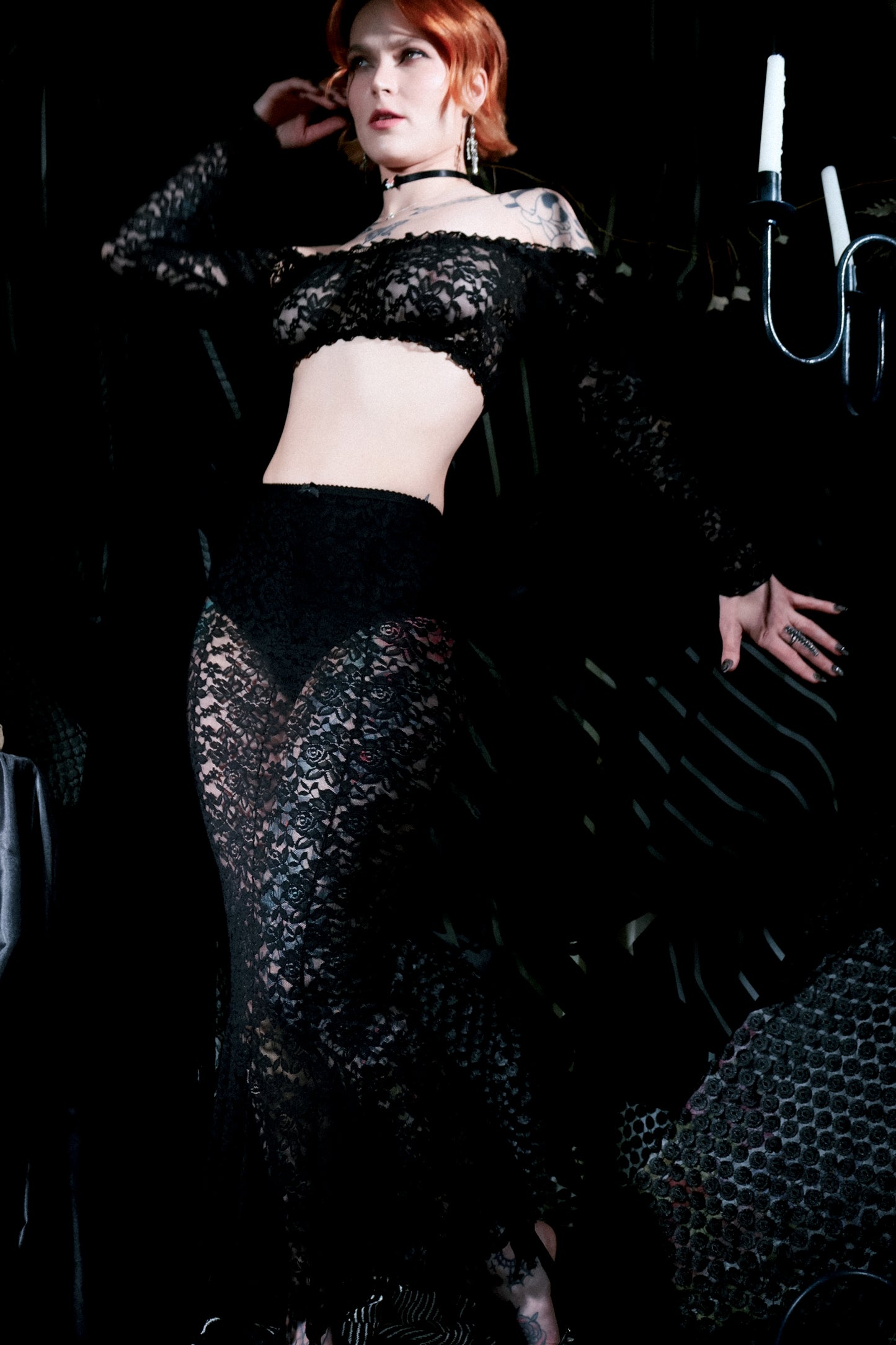 Morticia Skirt Black Resurrection Lace