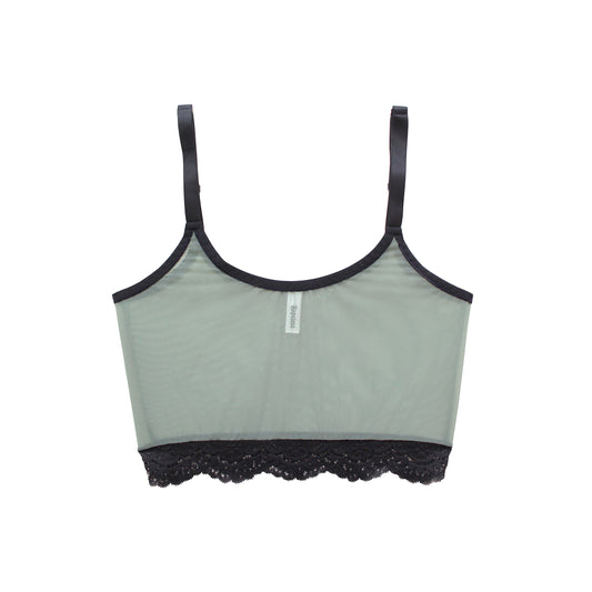 Nancy Cami Green Mesh with Lace Trim