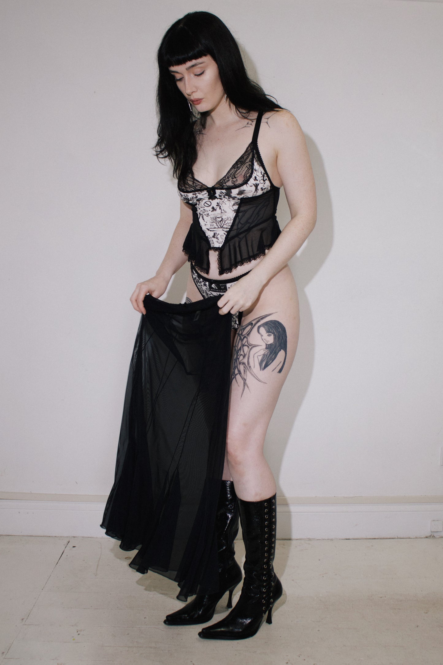 Ophelia Cami Pandemonium Cotton Jersey and Black Mesh