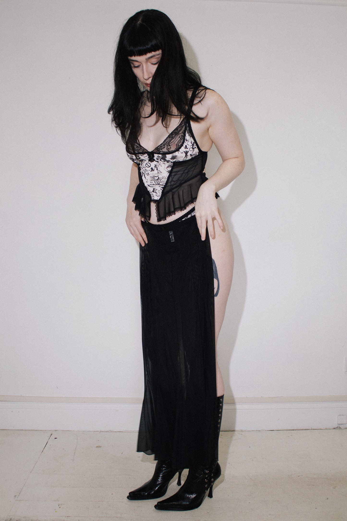 Ophelia Cami Pandemonium Cotton Jersey and Black Mesh